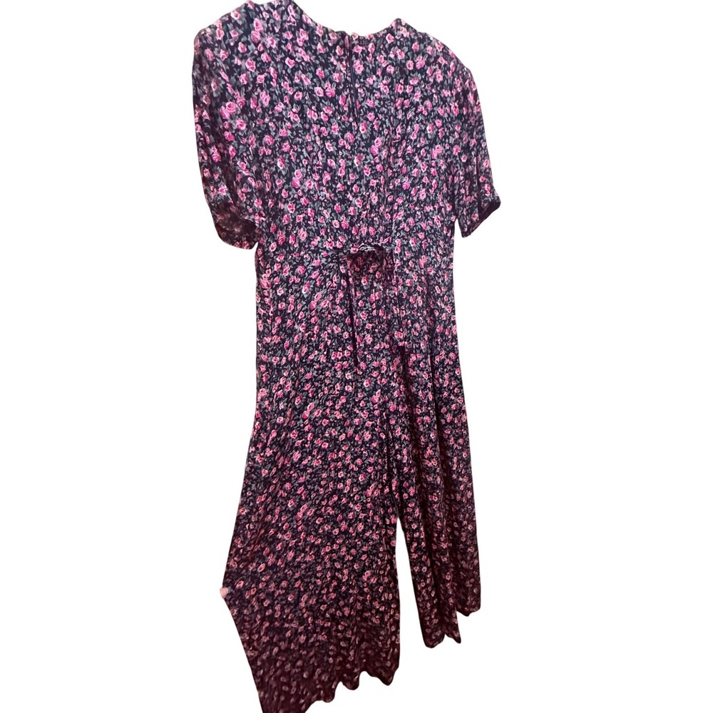 Froxx Ellen Elkin Vintage Floral Wide Leg Jumpsuit XXL Black Pink VNeck Tie Back - Picture 5 of 8